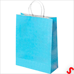 Büküm Saplı Kraft Çanta 22 X 16 X 8 Cm, Mavi - 1 Adet