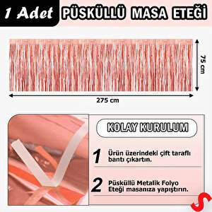 Parlak Saçaklı Işıltılı Masa Eteği 75cm X 275cm - Rose Gold