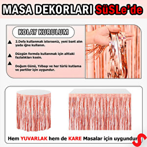 Parlak Saçaklı Işıltılı Masa Eteği 75cm X 275cm - Rose Gold