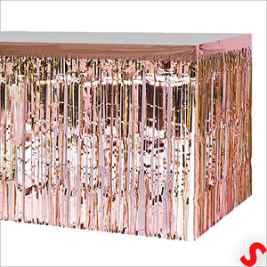 Parlak Saçaklı Işıltılı Masa Eteği 75cm X 275cm - Rose Gold