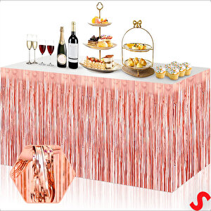 Parlak Saçaklı Işıltılı Masa Eteği 75cm X 275cm - Rose Gold