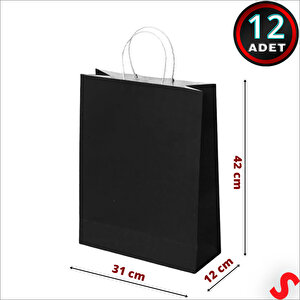 Büküm Saplı Kraft Çanta 42 X 31 X 12 Cm, Siyah - 12 Adet