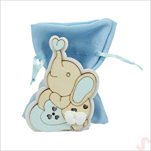 Ahşap Standlı 10cm X 8cm Kese, Fil Mavi - 1 Adet