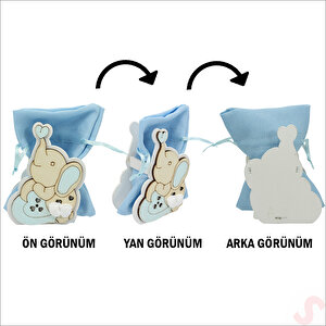Ahşap Standlı 10cm X 8cm Kese, Fil Mavi - 1 Adet