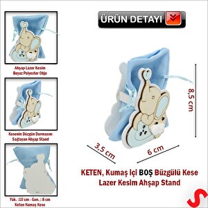 Ahşap Standlı 10cm X 8cm Kese, Fil Mavi - 1 Adet