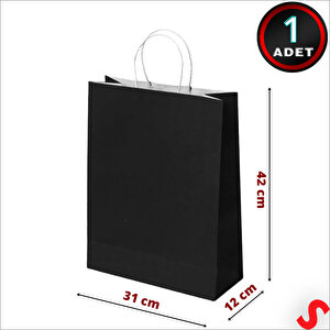 Büküm Saplı Kraft Çanta 42 X 31 X 12 Cm, Siyah - 1 Adet