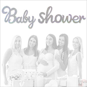 Baby Shower Simli Folyo Karton Banner, 90 Cm - Gümüş