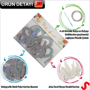 Baby Shower Simli Folyo Karton Banner, 90 Cm - Gümüş