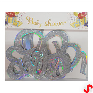 Baby Shower Simli Folyo Karton Banner, 90 Cm - Gümüş