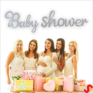 Baby Shower Simli Folyo Karton Banner, 90 Cm - Gümüş