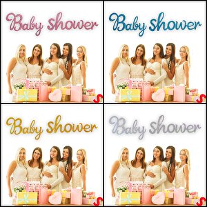 Baby Shower Simli Folyo Karton Banner, 90 Cm - Gümüş