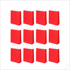 Büküm Saplı Kraft Çanta 32 X 26 X 12 Cm, Kırmızı - 12 Adet