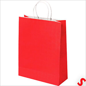 Büküm Saplı Kraft Çanta 32 X 26 X 12 Cm, Kırmızı - 12 Adet
