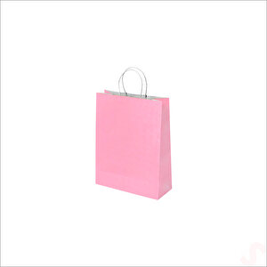 Büküm Saplı Kraft Çanta 22 X 16 X 8 Cm, Pembe - 1 Adet