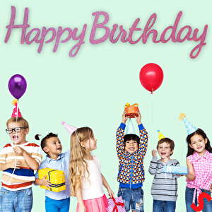 Happy Birthday Simli Folyo Karton Banner, 2 Mt - Pembe
