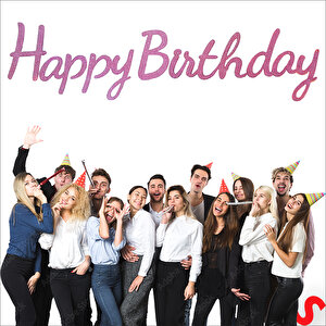 Happy Birthday Simli Folyo Karton Banner, 2 Mt - Pembe