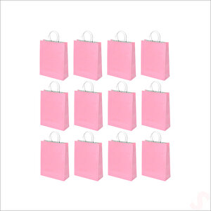 Büküm Saplı Kraft Çanta 22 X 16 X 8 Cm, Pembe - 12 Adet