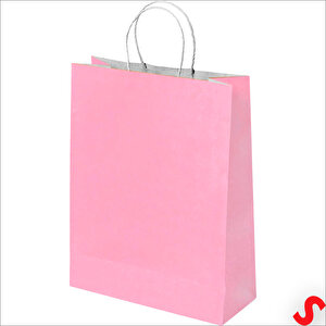Büküm Saplı Kraft Çanta 22 X 16 X 8 Cm, Pembe - 12 Adet