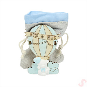 Ahşap Standlı 10cm X 8cm Kese, Mavi Uçan Balon - 1 Adet