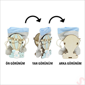 Ahşap Standlı 10cm X 8cm Kese, Mavi Uçan Balon - 1 Adet