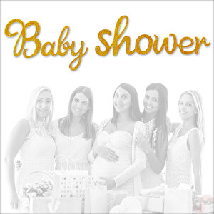 Baby Shower Simli Folyo Karton Banner, 90 Cm - Altın