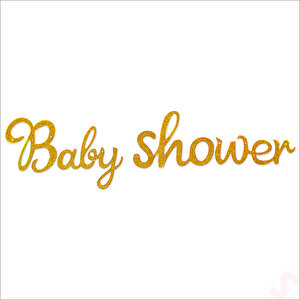 Baby Shower Simli Folyo Karton Banner, 90 Cm - Altın