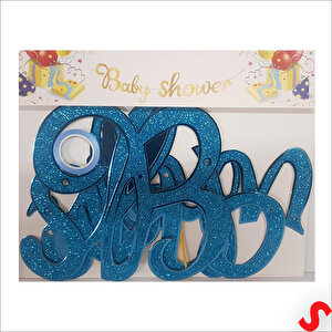 Baby Shower Simli Folyo Karton Banner, 90 Cm - Mavi