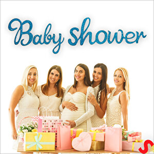 Baby Shower Simli Folyo Karton Banner, 90 Cm - Mavi