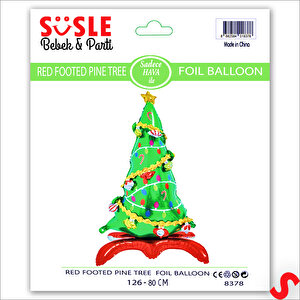 Kırmızı Ayaklı Yılbaşı Ağacı Folyo Balon 126cm X 80cm