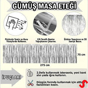 Parlak Saçaklı Işıltılı Masa Eteği 75cm X 275cm - Gümüş