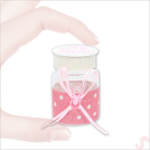 Emzikli Plastik Kavanoz, 6,5cm X 4cm X 12 Adet - Pembe