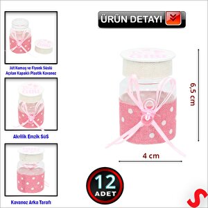 Emzikli Plastik Kavanoz, 6,5cm X 4cm X 12 Adet - Pembe
