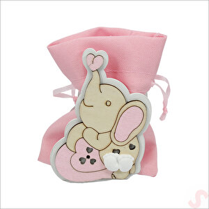 Ahşap Standlı 10cm X 8cm Kese, Fil Pembe - 1 Adet