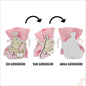 Ahşap Standlı 10cm X 8cm Kese, Fil Pembe - 1 Adet