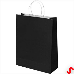 Büküm Saplı Kraft Çanta 32 X 26 X 12 Cm, Siyah - 1 Adet