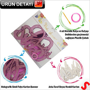 Baby Shower Simli Folyo Karton Banner, 90 Cm - Pembe