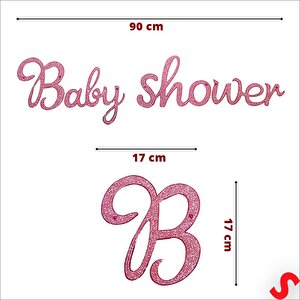 Baby Shower Simli Folyo Karton Banner, 90 Cm - Pembe