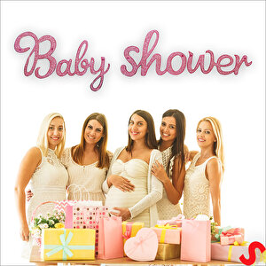 Baby Shower Simli Folyo Karton Banner, 90 Cm - Pembe