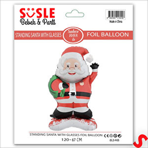 Gözlüklü Noel Baba Folyo Balon 120cm X 67cm