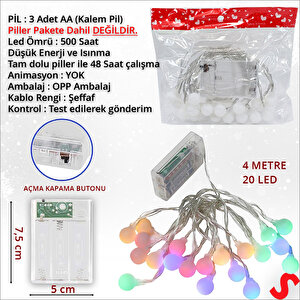 Çok Renkli 20 Led X 4 Mt, Pilli Led Top Işık