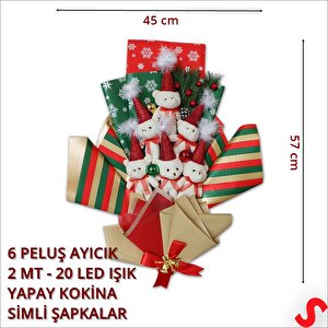 6 Pelüş Ayıcıklı Ve Led Işıklı Yılbaşı Buketi, 57cm X 45cm