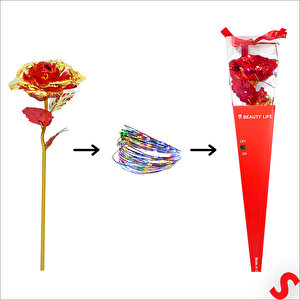 Kutulu Ve Led Işıklı Sonsuzluk Gülü, 35cm - Kırmızı