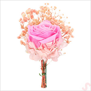 Pembe Pelüş Ayıcıklı Ve Kutulu Yapay Çiçek Buketi - 20cm