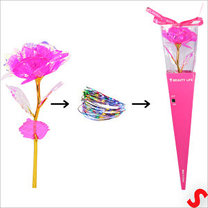 Kutulu Ve Led Işıklı Sonsuzluk Gülü, 35cm - Fuşya