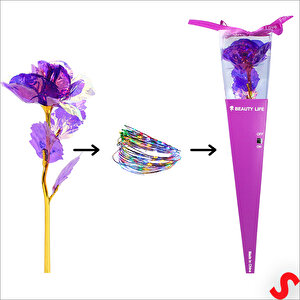 Kutulu Ve Led Işıklı Sonsuzluk Gülü, 35cm - Mor