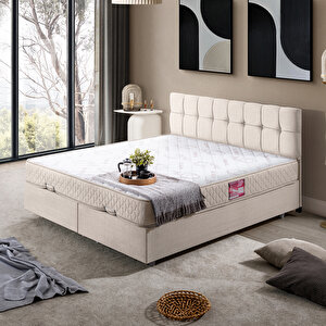 Berlin Çift Kişilik Baza Başlık İkili Set Krem 160x200 cm