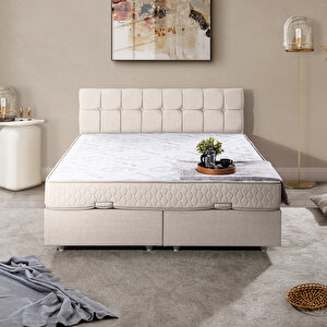 Berlin Çift Kişilik Baza Başlık İkili Set Krem 160x200 cm