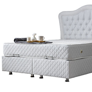 Camelli Tek Kişilik Baza Başlık Deluxe Full Ortopedik Yatak Seti Beyaz