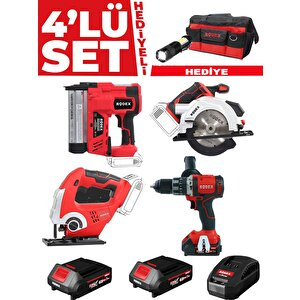 Rodex 4 Lü Profesyonel Usta Seti Matkap-zımba-çivi Tabancası-daire Testere-dekupaj Testere Akülü