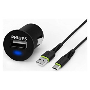 Usb Araç Şarj Cihazı 2.1a + Usb-c 1.2 Mt Şarj Kablosu Siyah